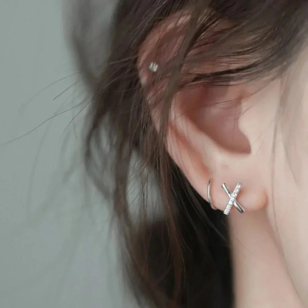 925 Sterling Silver Criss Cross Stud Earrings X-Shaped Cross Earrings